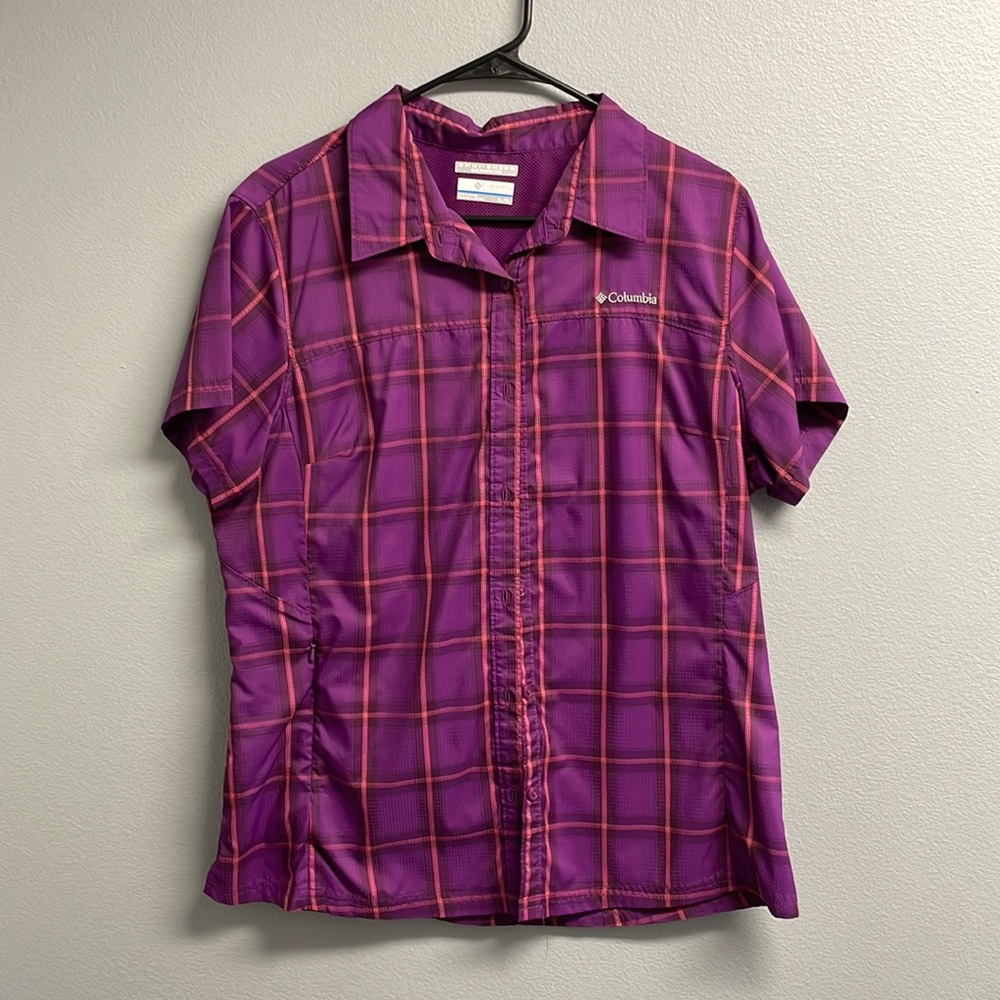 Columbia Omnishade womens blouse - plum plaid - like new - size XL